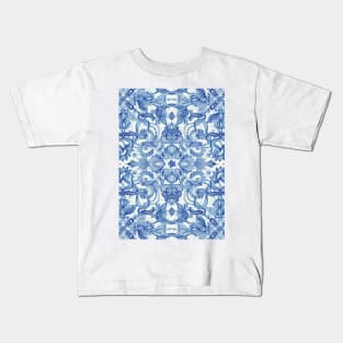 Pattern in Denim Blues on White Kids T-Shirt